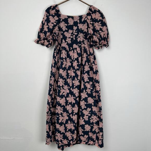 The Nines By Hatch Size XS Maternity Navy & Mauve Pink Floral Smock Midi Dress - Picture 4 of 10